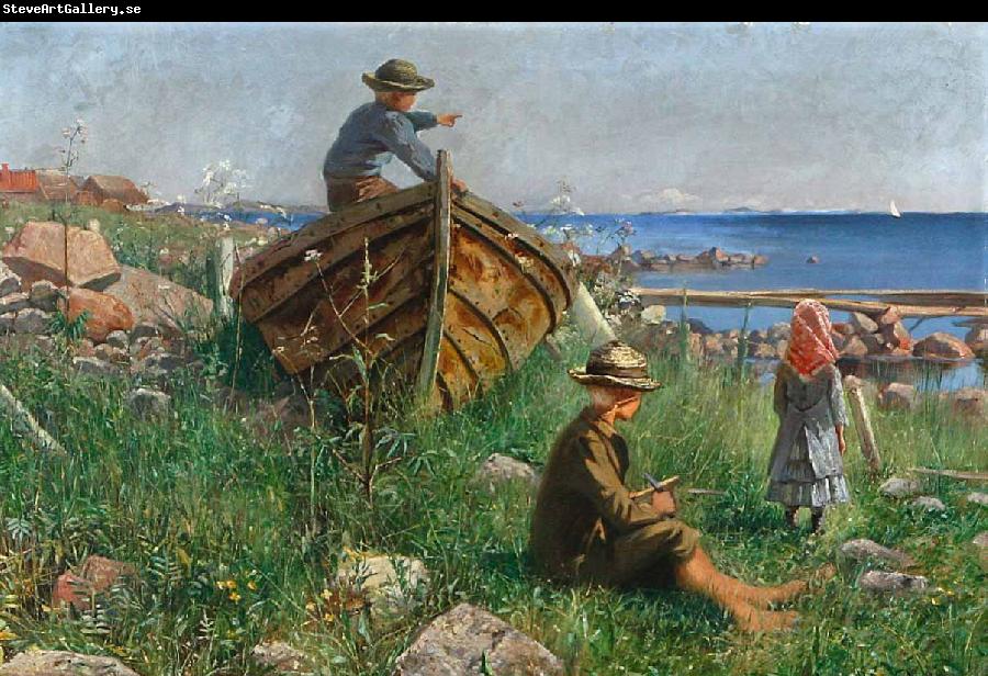 Ferdynand Ruszczyc An archipelago scenery with children